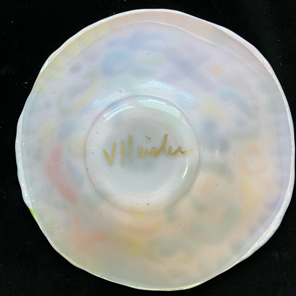 Happy Heart Bowl”Fused Art Glass Design Original Handmade Pink  9”x4” OOAK - Picture 4 of 10